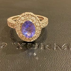 Tanzanite and white sapphire sterling silver ring